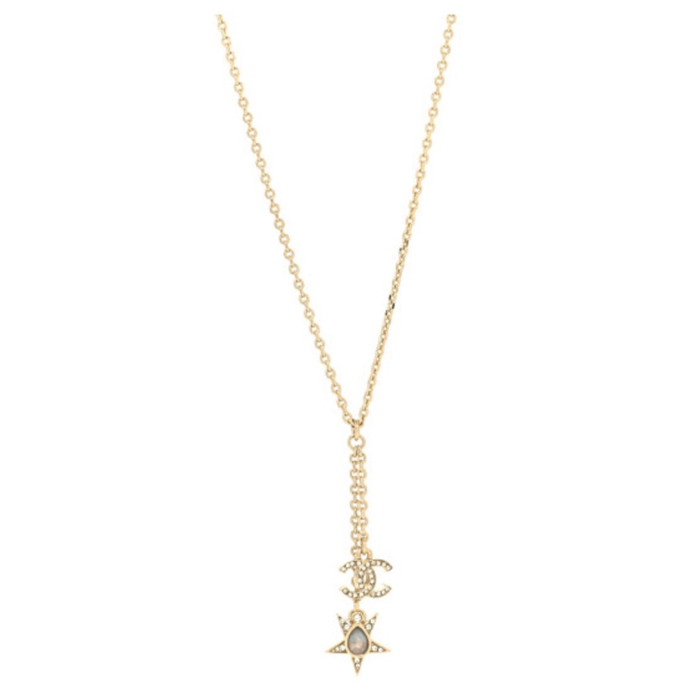 CHANEL Crystal CC Star Necklace Gold